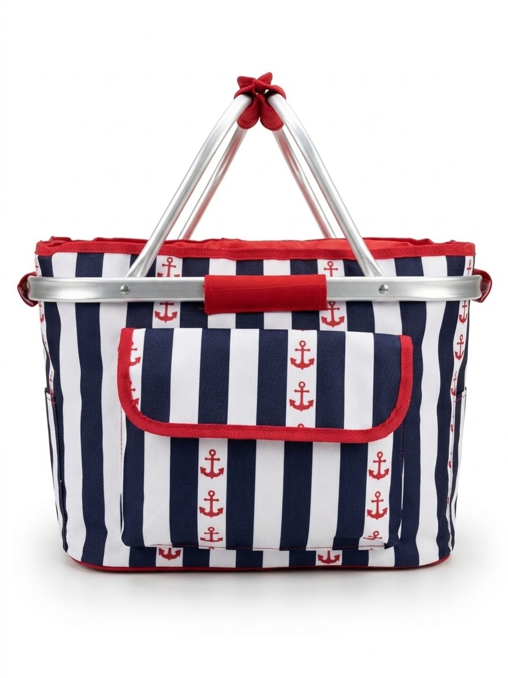 Max Studio Collapsible Insulated Anchor Nautical Striped Picnic Cooler Bag
